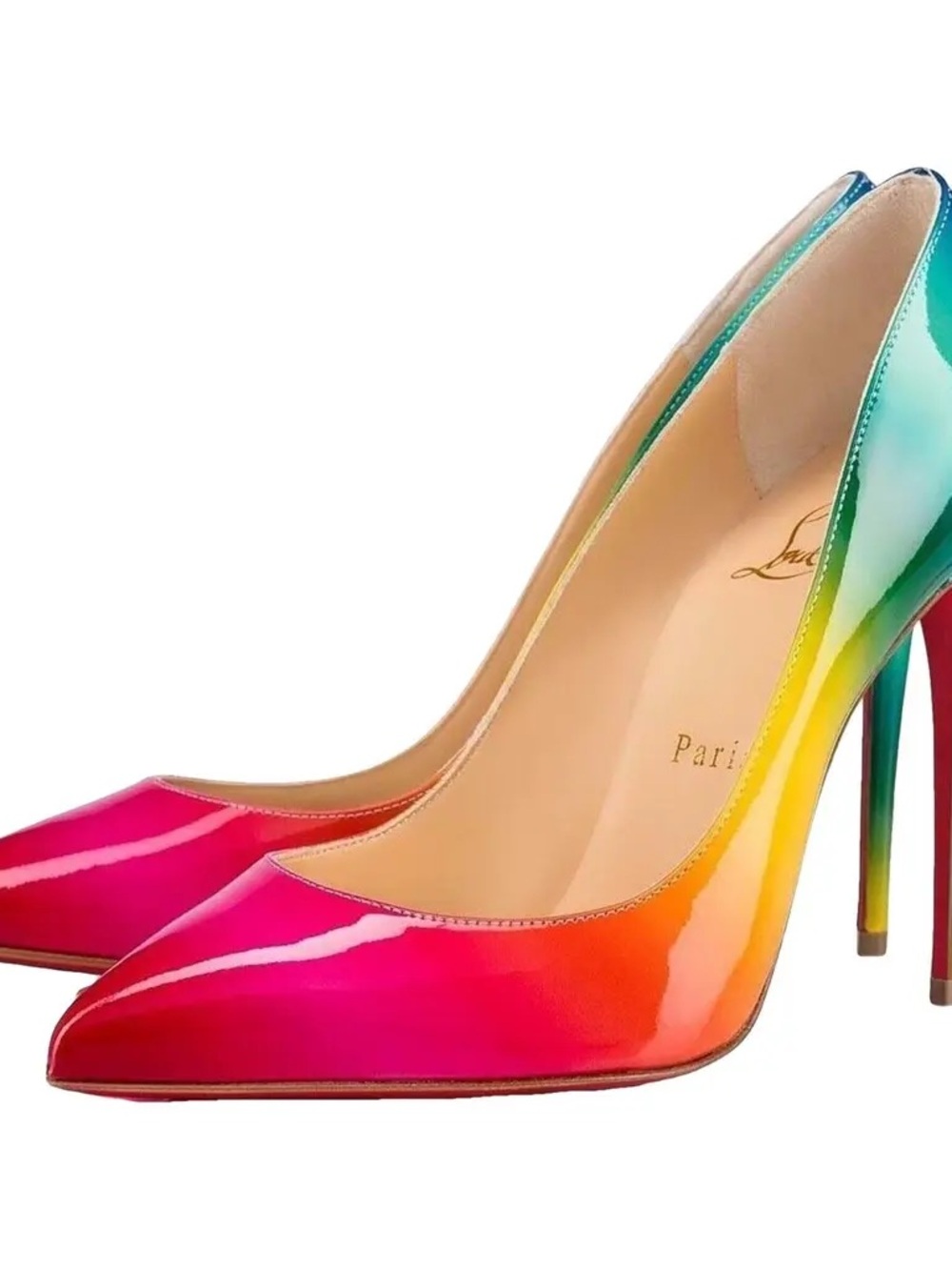 Christian Louboutin Pigalle Follies Red Rainbow Patent Point Leather Pumps 39.5